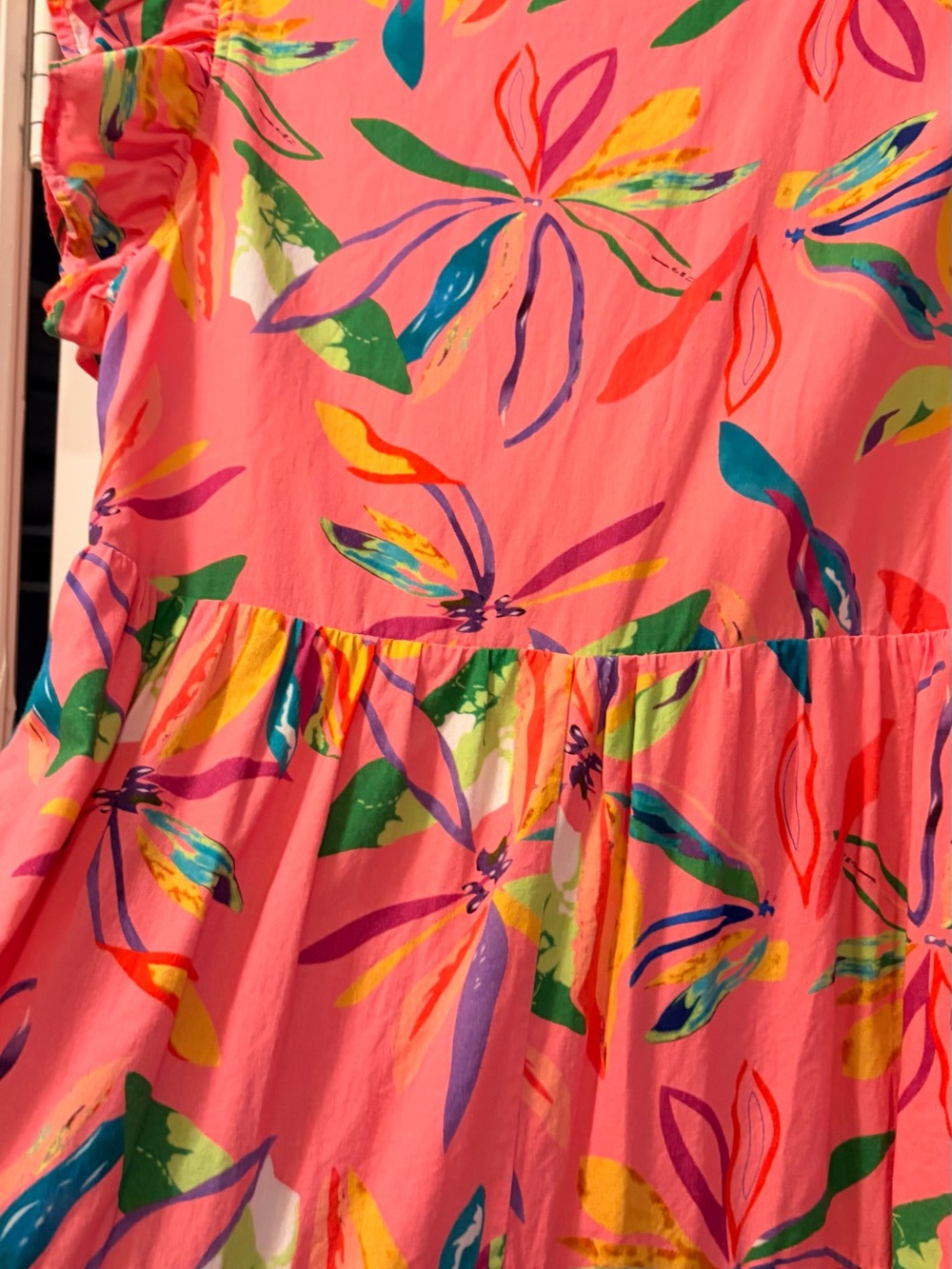 Bright Pink Floral Tiered Midi Dress with Flutter Sleeves - Picture 9 of 9